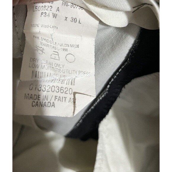 DKNY Pants Vintage 90s Black 100% Wool Wide Leg Dress Suit Slacks Men 34 x 30 - Picture 4 of 5